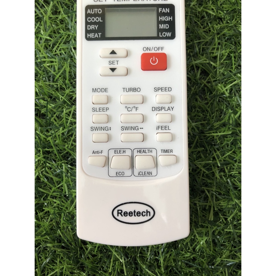 Điều khiển điều hòa Reetech YKR-H/002E mặt trắng viền đen và 1 nút đỏ bên phải dùng thay thế cho khiển theo máy
