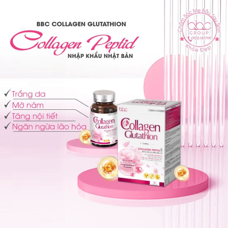 bbc collagen glutathione Viên uống trắng da tăng nội tiết tố COLLAGEN GLUTATHION BBC
