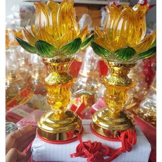 Đèn Hoa Sen Thủy Tinh Cắm Điện Đèn điện thờ Đồ Thờ Cúng