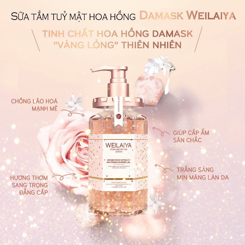 Sữa tắm Weilaiya gồm 3 hương Hoa Hồng, Hoa Trà và Hoa Cúc