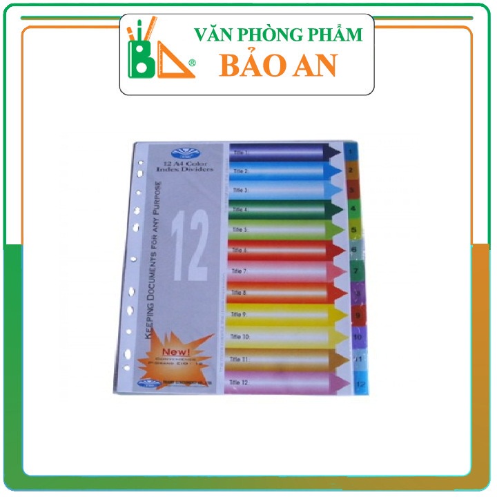 Bộ Chia file nhựa 12 màu có số,Giúp ngăn file tài liệu được dễ dàng ...