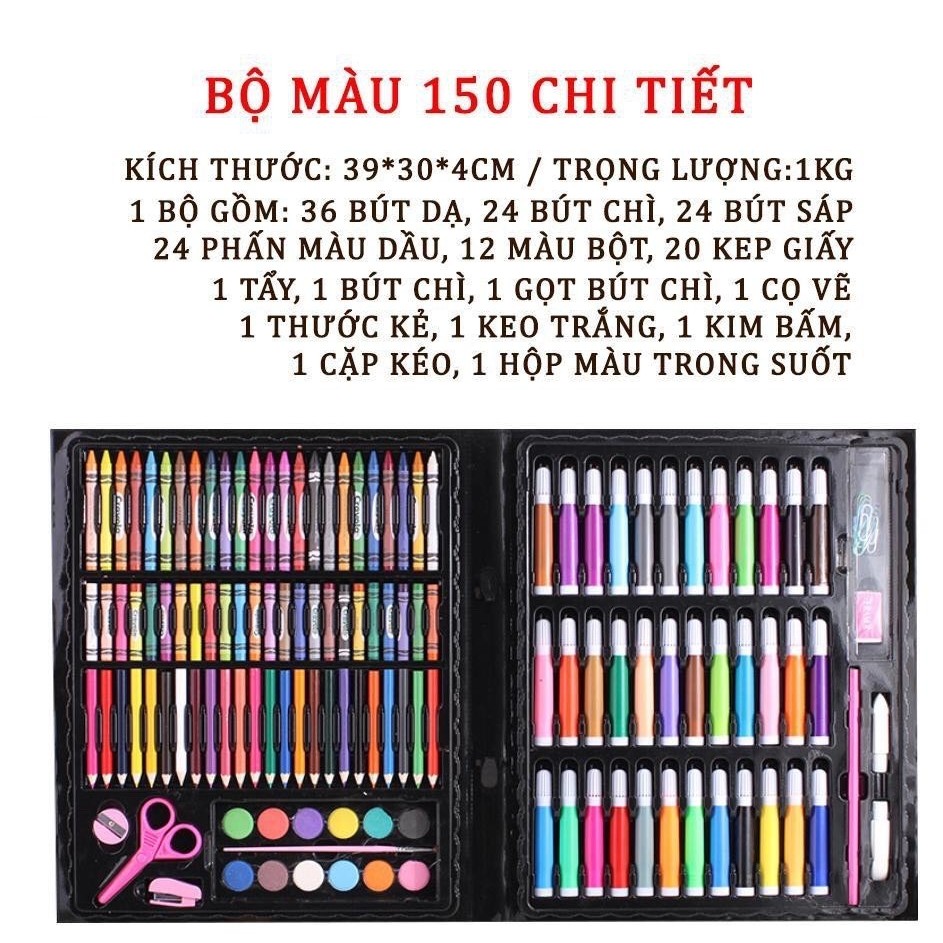 Hộp bút màu 150 chi tiết đầy đủ màu sắc cho bé tập tô tập vẽ