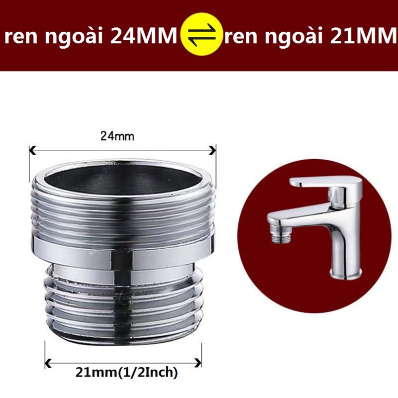 Đầu chuyển đổi vòi nước Inox Ren ngoài F21-M22;M24-M21