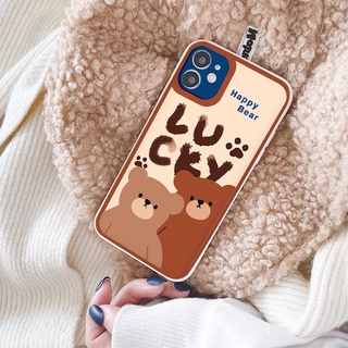 Ốp iphone - Ốp lưng iphone cạnh vuông viền camera bear happy dành cho ip 6 đến 16promax - g69