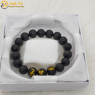Vòng tay tam hợp quý nhân tỵ dậu sửu - Màu đen size 8 10ly - May mắn tài lộc - Bảo hành 12 tháng