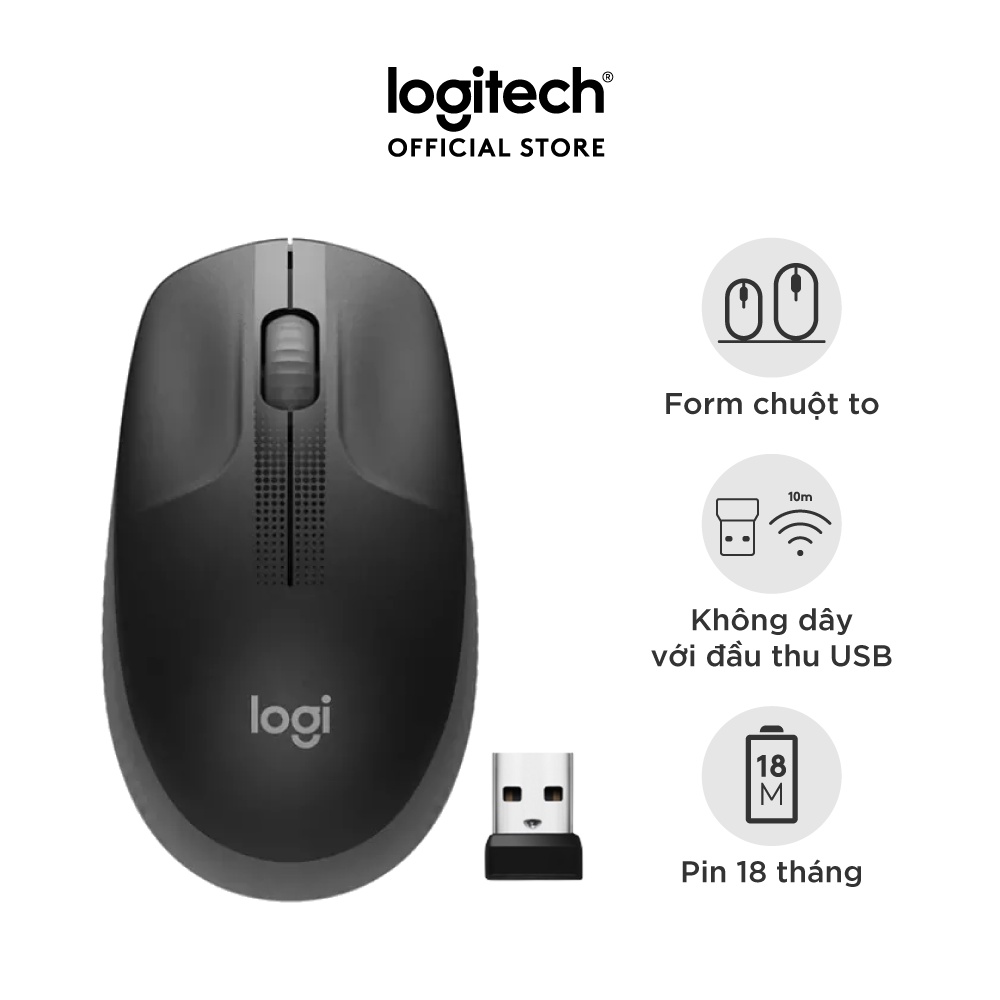 Chuột không dây Logitech M191 - USB, form to, cuộn chính xác, phù hợp PC/ Laptop