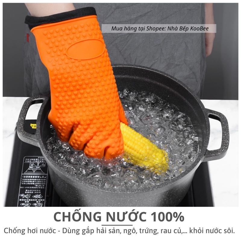 Găng Tay Cách Nhiệt Silicon Cao Cấp KOOBEE - Găng Tay Lò Nướng Làm Bếp Chống Nóng Chịu Nhiệt 230oC | 043