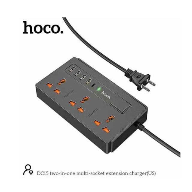 Ổ điện Hoco DC15 2 in 1 Multi-socket ( 4 cổng USB+ Type-C ) hỗ trợ sạc ...