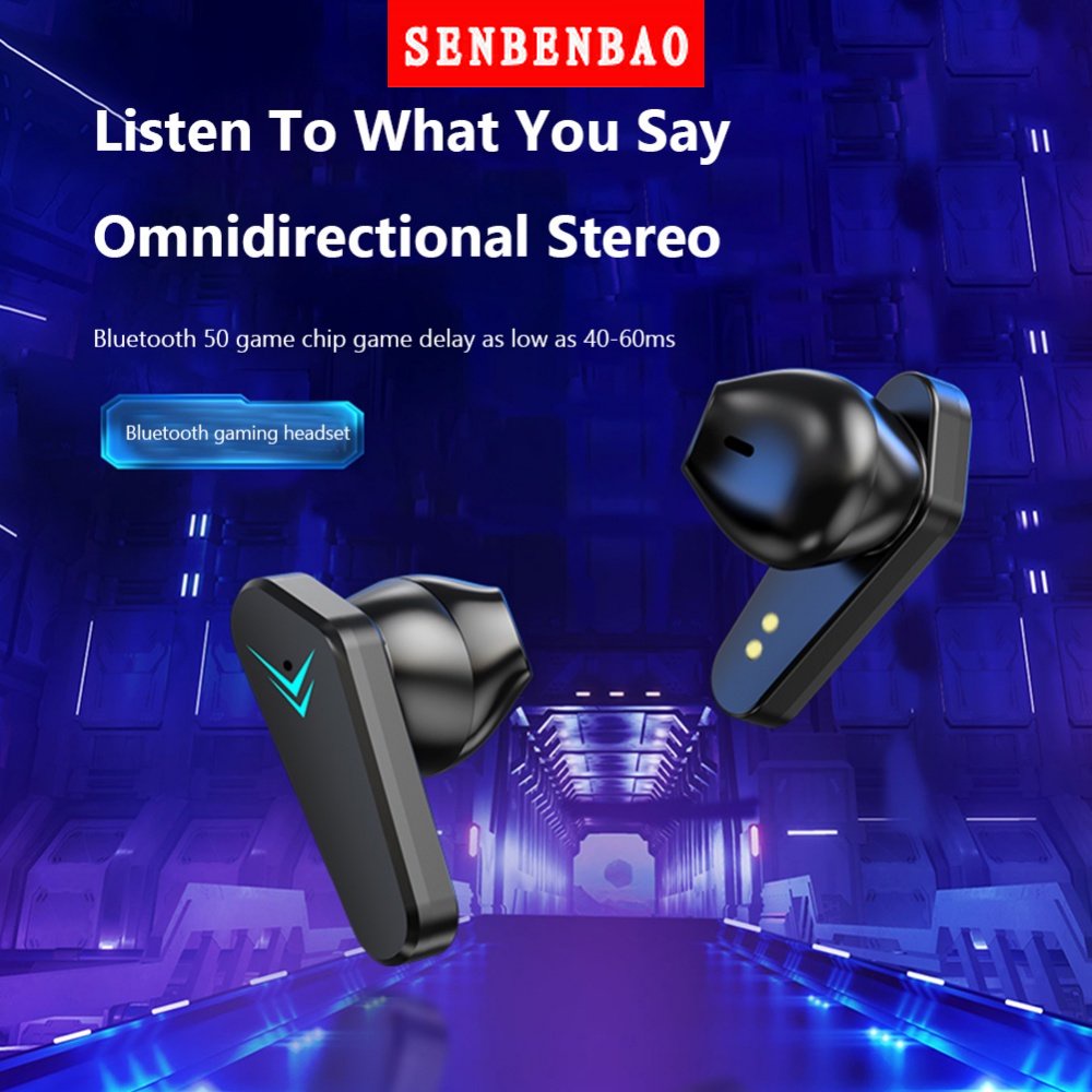 Senbenbao X15 TWS Tai nghe không dây chơi game, chống nước, khử tiếng ồn, điều khiển cảm ứng, Bluetooth cho Android