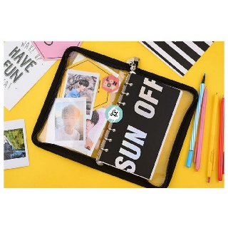 [KÈM GIẤY] SỔ CÒNG BINDER PLANNER KIM TUYẾN DÂY KÉO TRONG SUỐT A6