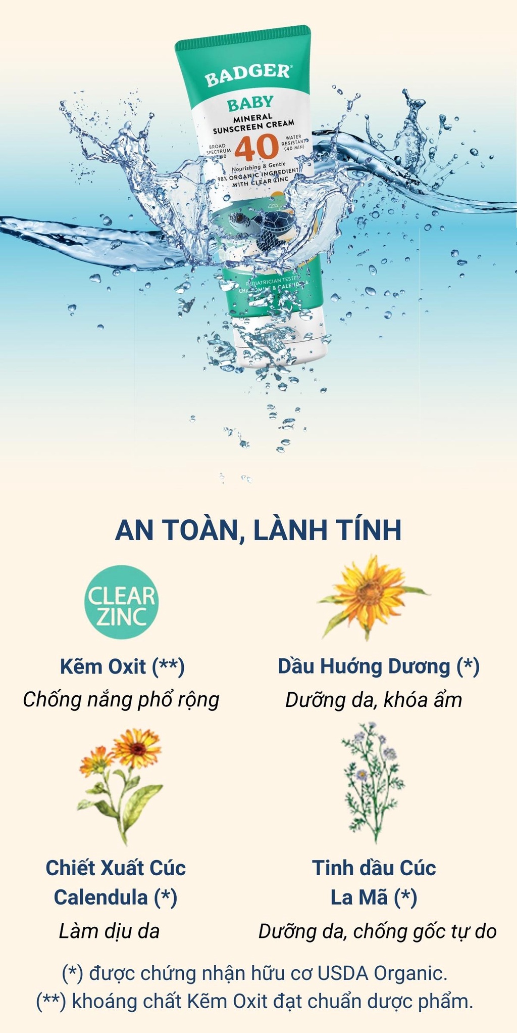 Mô tả Kem chống nắng vật lý cho em bé BADGER SPF 40 Baby sunscreen cho trẻ sơ sinh từ 6 tháng - 87mL - 5