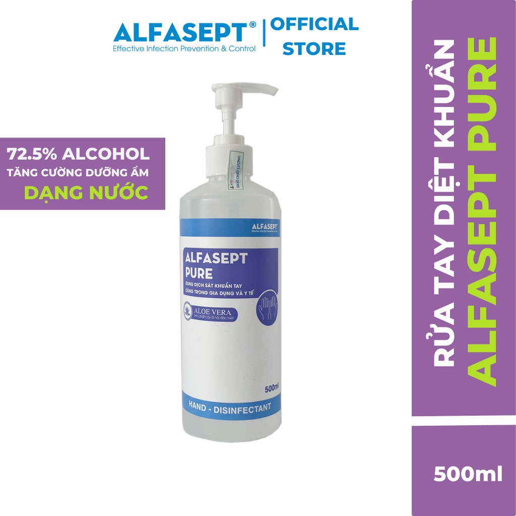 Mô tả Nước Rửa Tay Khô ALFASEPT Pure An Toàn Cho Da Nhạy Cảm, Giúp Diệt Khuẩn Nhanh Chóng Và Hiệu Quả Lọ 500ml - 1