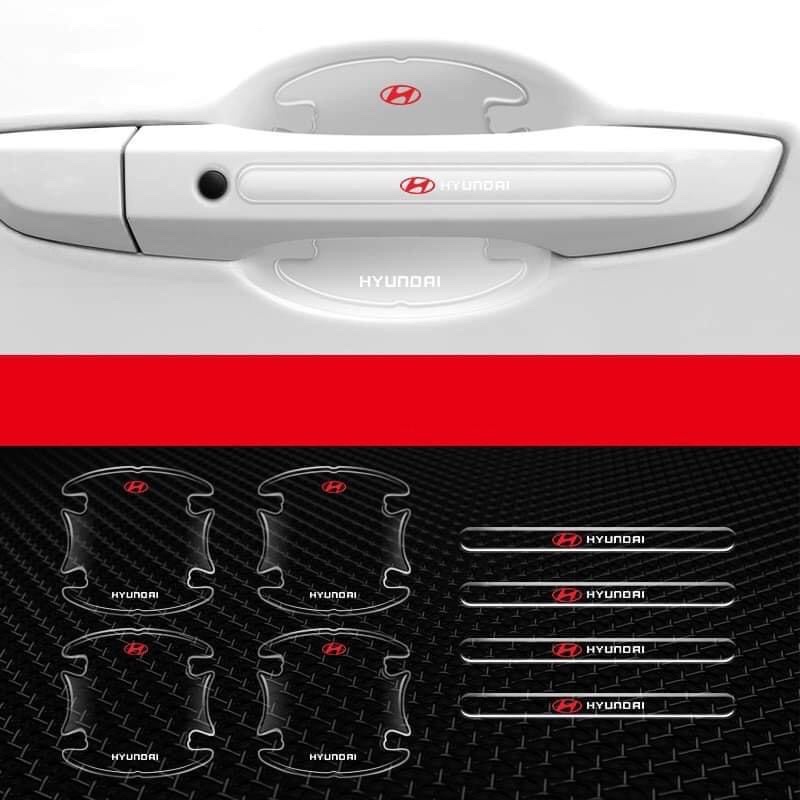 Bộ 10 miếng dán silicon tay, hõm, gương ô tô logo hãng xe HYUNDAI 10, I20, I30, Accent, Santafe, Tucson, Kona, Getz