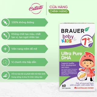 Viên uống DHA cho trẻ từ 7 tháng Brauer Baby & Kids Ultra Pure hỗ trợ phát triển não bộ hộp 60 viên
