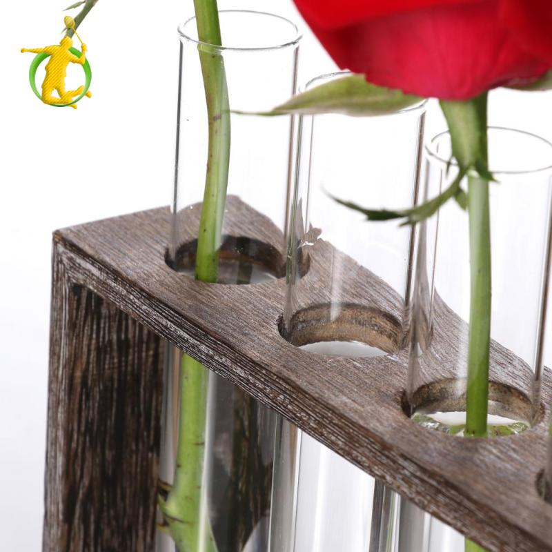 [Asiyy] Ống thử nghiệm Bình thủy tinh Khung gỗ Để bàn Bình đứng 5 ống