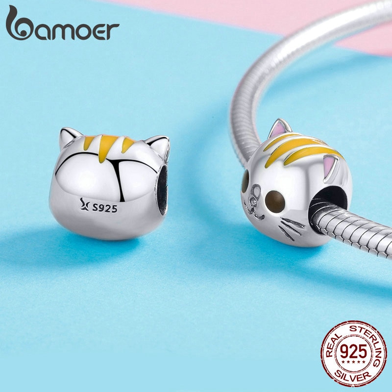 Bamoer Vòng Tay Hạt Charm Mèo Bằng Bạc S925 Tráng Men Quà Tặng Cho Nữ
