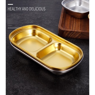 Chén, Đĩa  Hai Ngăn Dùng Đựng Gia Vị Chấm - Inox 304 Mạ Vàng Sang  Trọng -Đựng Tương Ơt