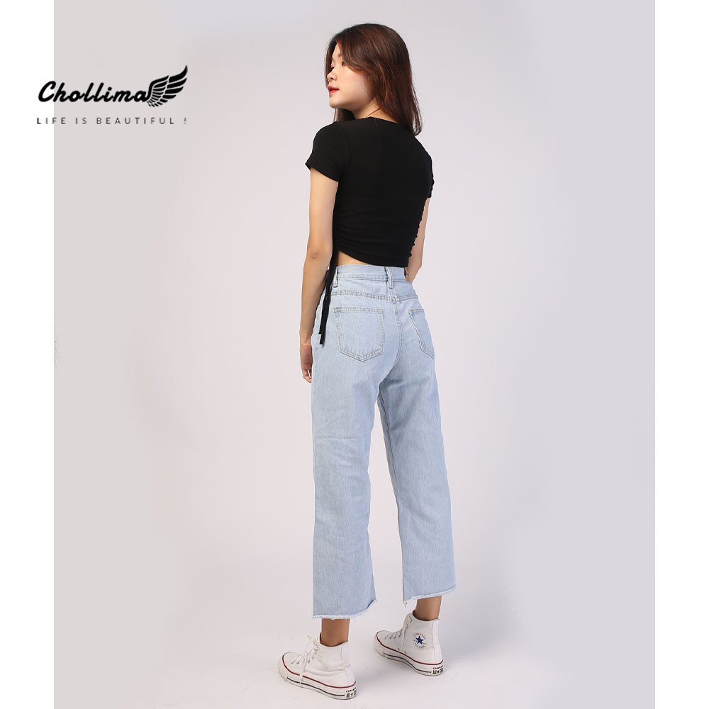 Ảnh Quần jeans baggy nữ Chollima ống rộng trơn tua lai QD014 phong cách hàn quốc 1