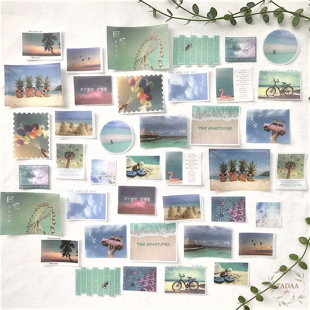 Set 40 sticker vintage biển, trời xanh và hoa lá hồng retro | Shopee ...