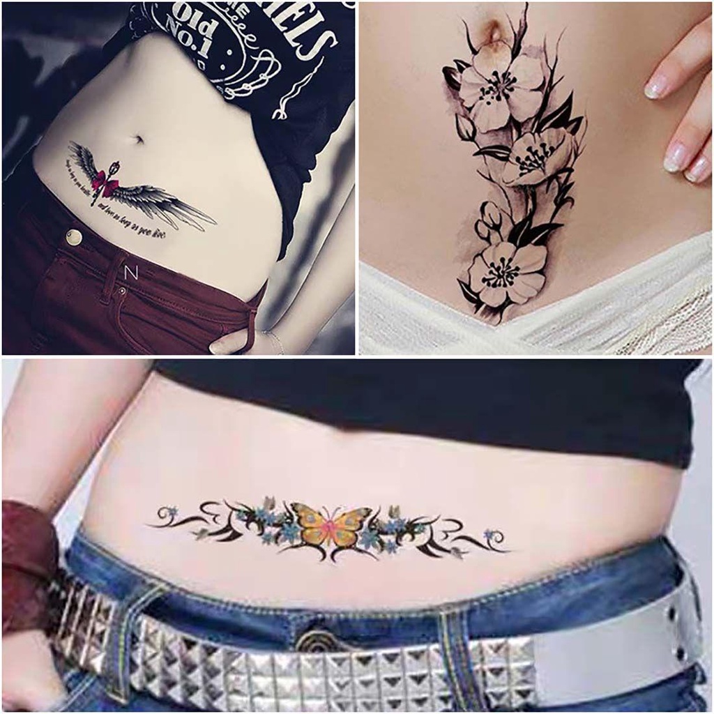 Decal Body TattooTRACEILLOIAN Chống Thấm Nước - Nghệ Thuật Gợi Cảm Với Thiết Kế Đen, Hoa Hồng Và Bướm