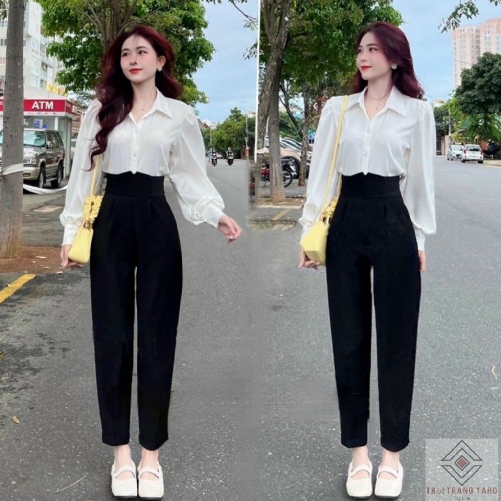 Phối áo phông rộng với quần cạp cao