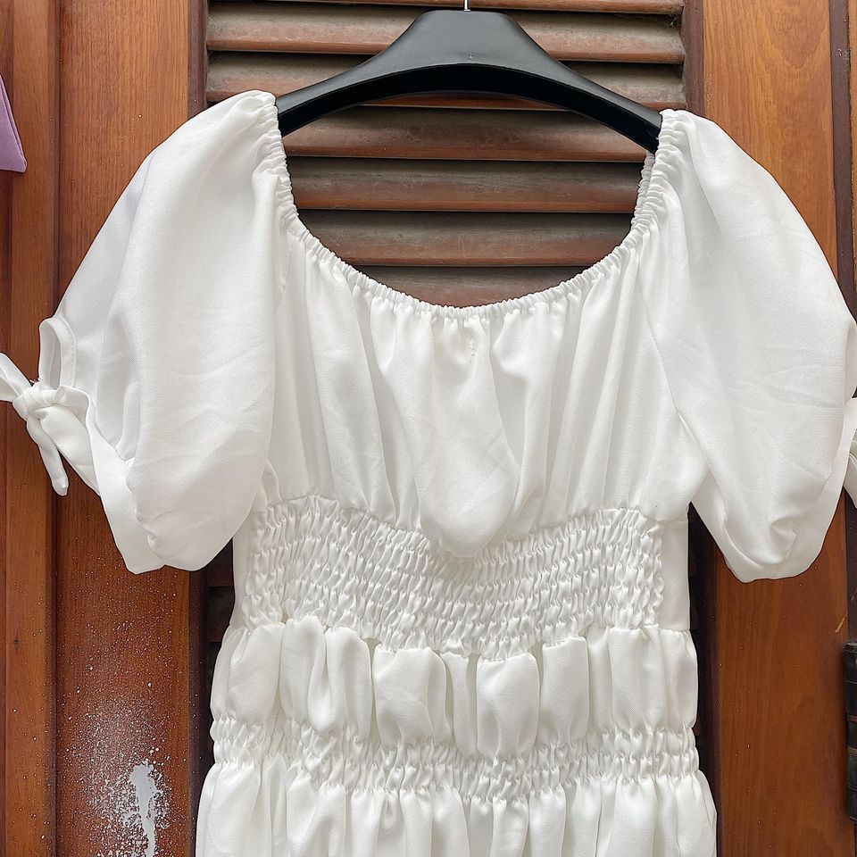 ĐẦM BO CHUN EO 2 MÀU TRẮNG TÍM - ICE DRESS