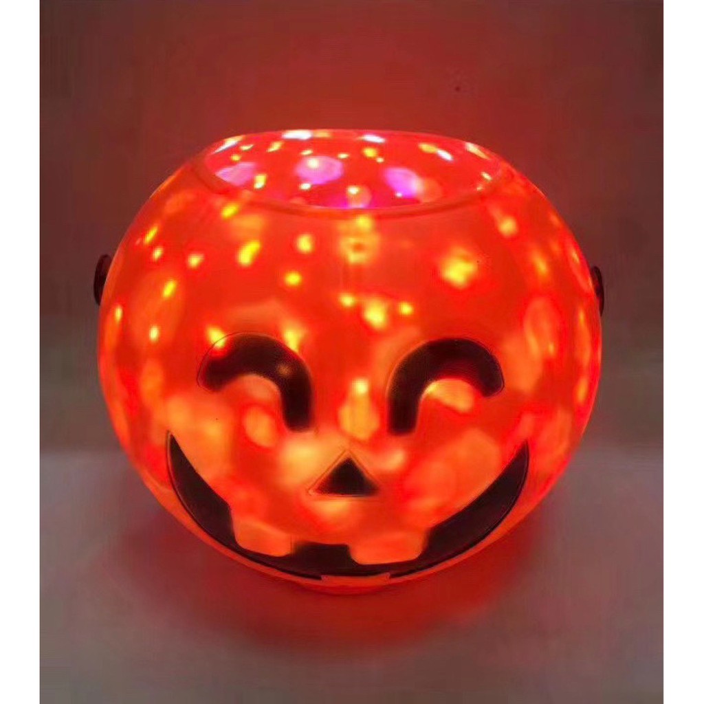 Đèn bí ngô Halloween hở miệng có đèn nhạc đường kính 16cm - Đền lồng Halloween
