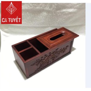 [RẺ NHẤT] Hộp đựng giấy ăn 3 ngăn 2IN1 GỖ HƯƠNG ĐỎ chạm thành siêu đẹp - LOẠI TO ( ẢNH THẬT)