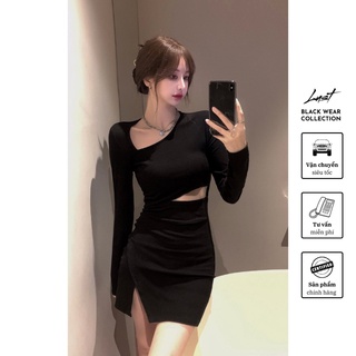 Váy đen tay dài xẻ đùi thời trang nữ LUST chất liệu dày dặn cao cấp thiết kế đẹp - M10