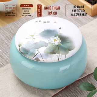 Hũ Trà Sứ Sen 2 Màu Xanh Nhạt Và Xanh Đậm - Kính thước hũ 13x19cm