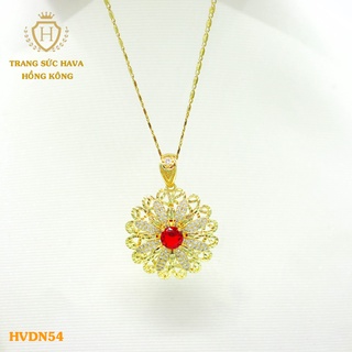 Dây Chuyền, Vòng Cổ Nữ Mặt Đính Đá Màu Đỏ Xi Mạ Vàng Non Cao Cấp - Trang Sức Hava Hong Kong - HVDN54