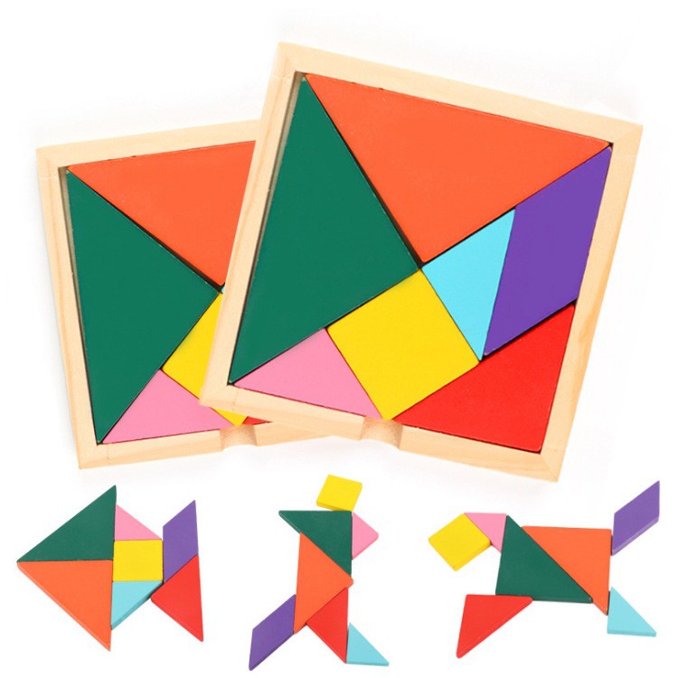 Đồ chơi xếp hình tangram loại dày dặn 1cm cho bé, đồ chơi gỗ an toàn