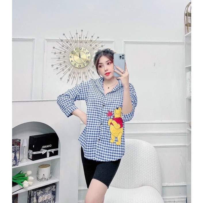 Set Bộ Đồ Nữ Áo Sơ Mi Sọc in hình + Quần Legging Ngố