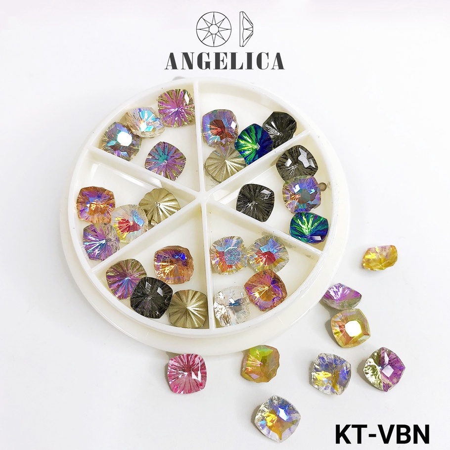 Đá Khối Nail Khay Tròn Mix 7 Màu Trang Trí Móng ANGELICA KTK 24 Viên