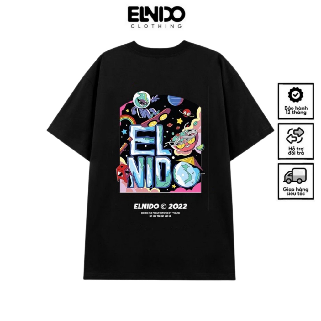 Áo thun Nam Nữ ELNIDO cổ tròn form rộng tay lỡ kiểu dáng Unisex chất liệu cotton co giãn thấm hút mồ hôi tốt EDT-002