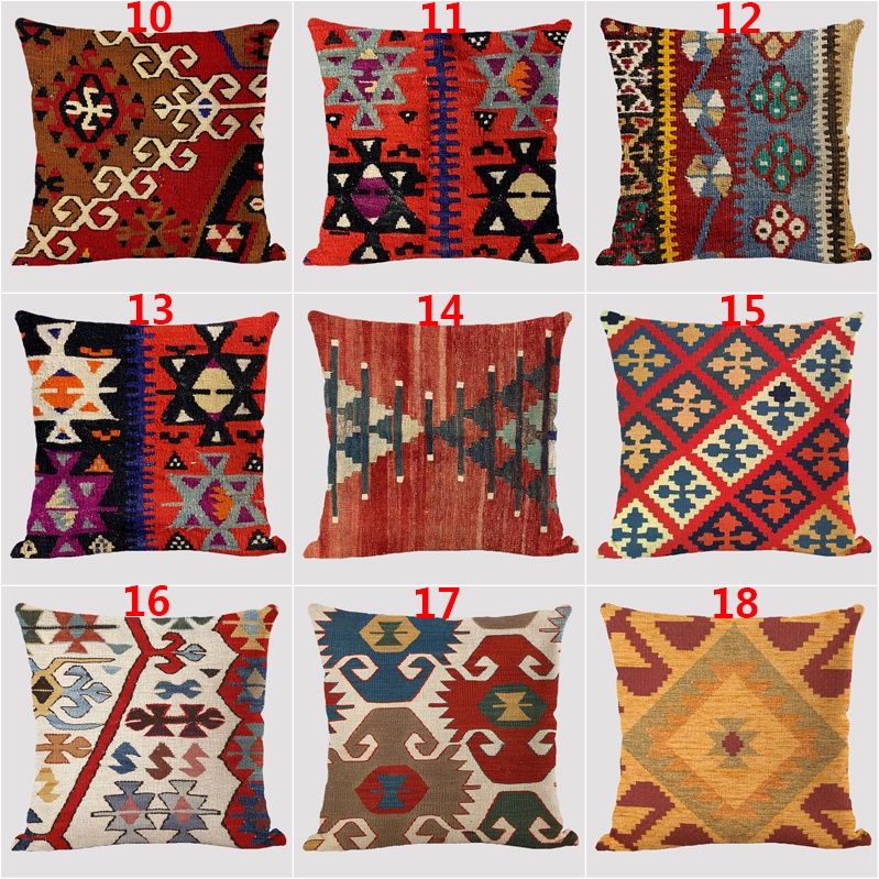 Vỏ gối sofa vải lanh in một mặt họa tiết thổ cẩm kiểu vintage