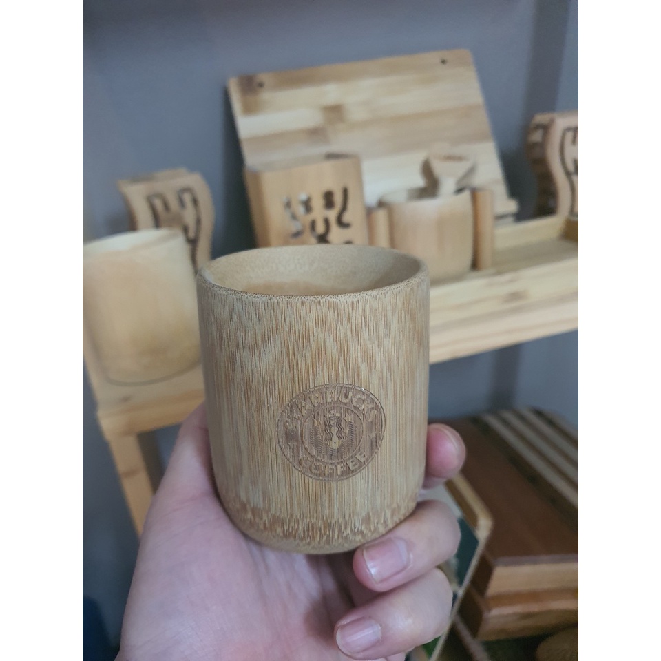 Ảnh Cốc Tre có logo khắc lỗi, Cốc uống Trà, Coffee, Decor trang trí bàn làm việc 2