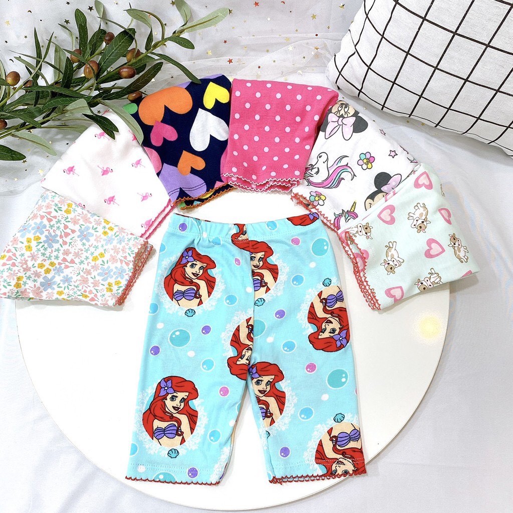 Set 5 Quần Legging Lửng Bé Gái Chất Cotton Vải Xuất Dư Nhiều Họa Tiết size 10-22kg