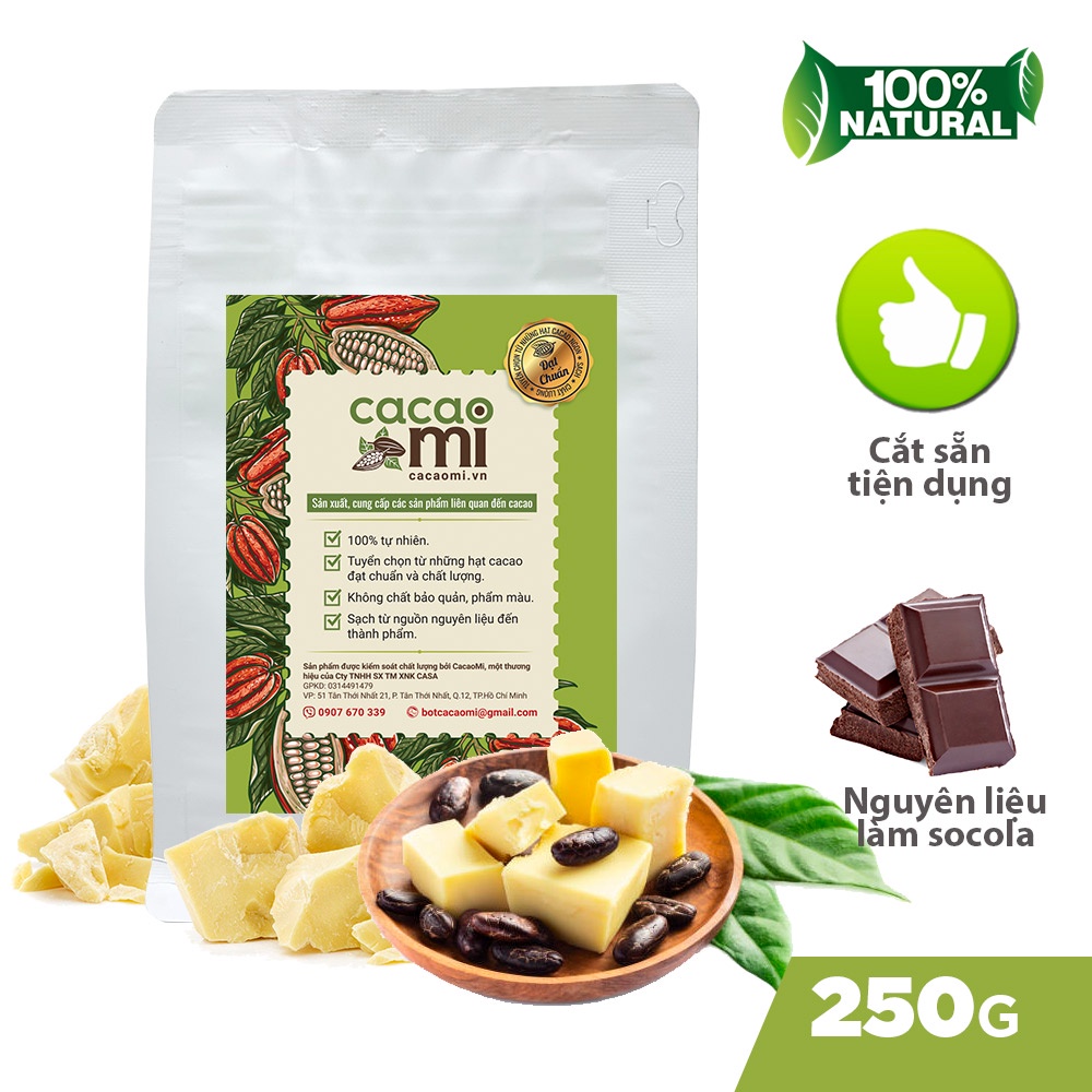 Ảnh Bơ cacao nguyên chất từ hạt ca cao làm bánh socola chocolate, ăn chay CacaoMi Cocoa Butter 250g/500g 2