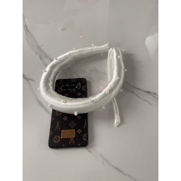 Mấn (vấn) đội đầu đơn đính hạt ngọc.trai, mấn đội đầu áo dài, mấn cách tân, phụ kiện cưới Khánh Huyền