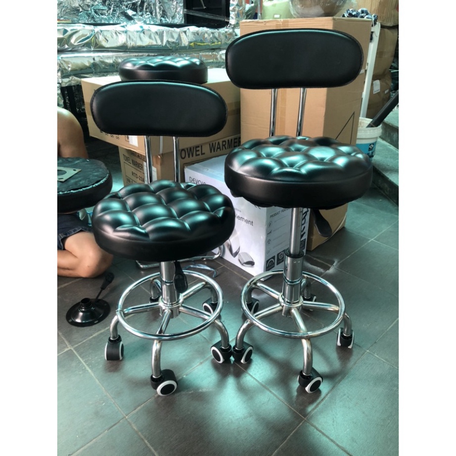 Ghế tròn xoay spa nệm da cao cấp có bánh xe – Ghế kỹ thuật viên salon, nail, spa điều chỉnh độ cao