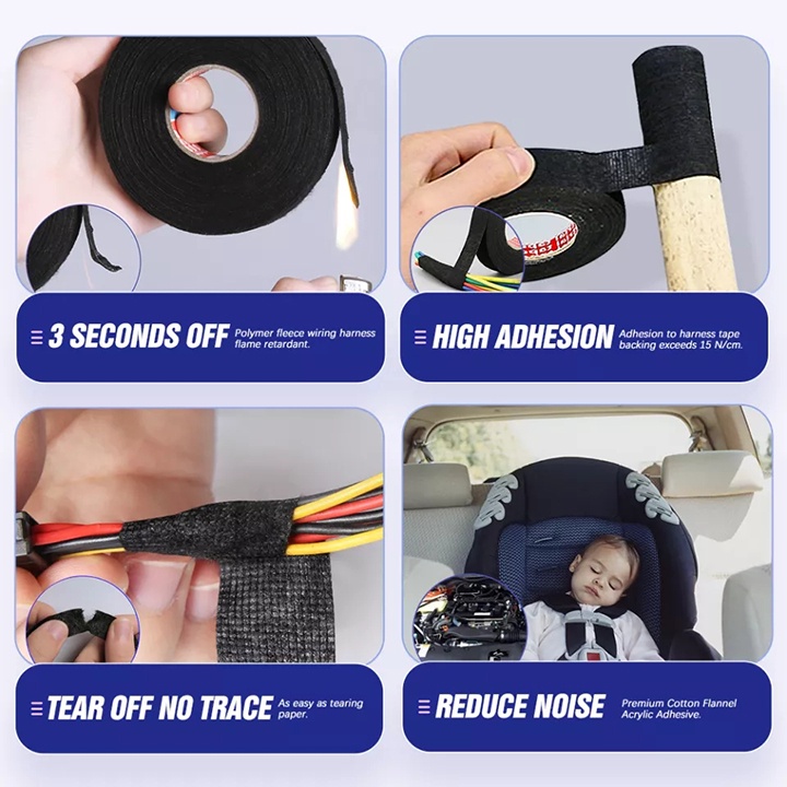 Băng dính vải chịu nhiệt dùng quấn dây điện ô tô - Băng keo vải cuộn 15m/19m- Băng dính cách điện cách âm cách nhiệt