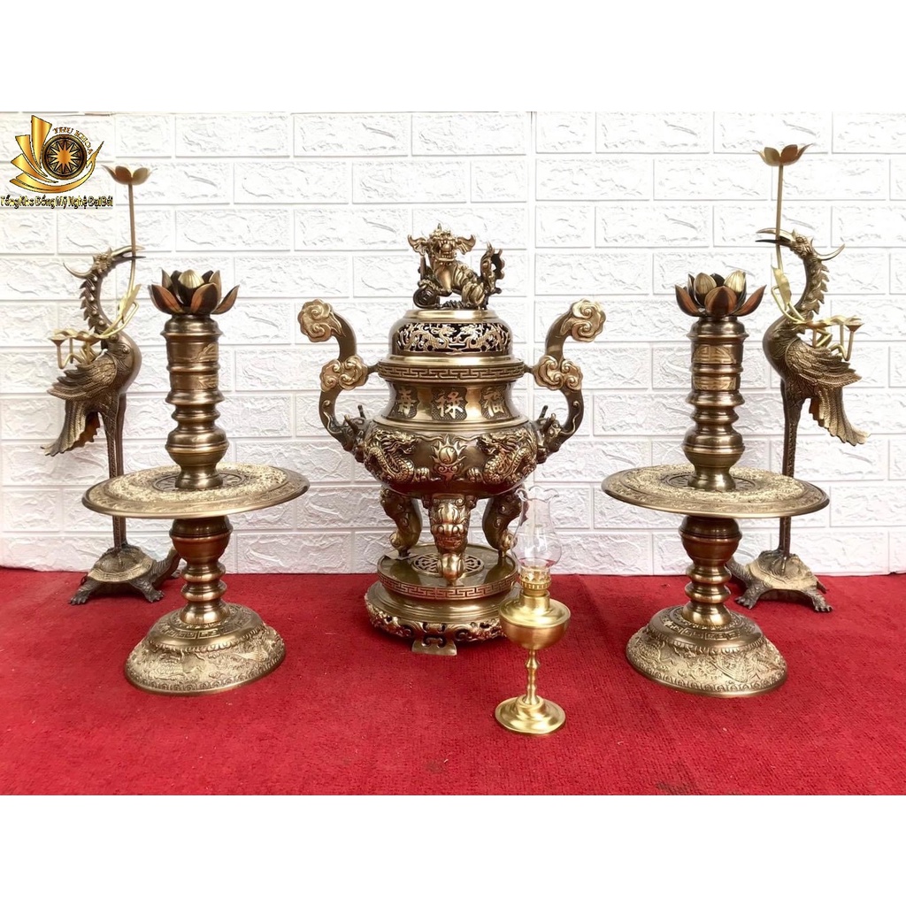 Ngũ Sự Đỉnh Đồng 60cm 4D Hun Màu Giả Cổ Đồ Đồng Đại Bái Bảo Hành Trọn Đời Miễn Ship