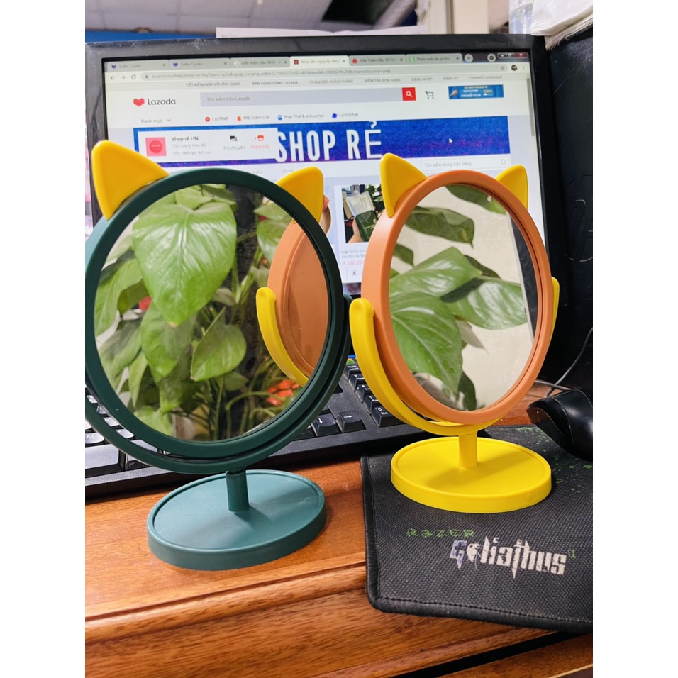 Gương Để Bàn Tai Mèo Xoay 360- Gương Trang Điểm | Shopee Việt Nam