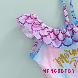 Mg-girls One Piece Bikini Cá Cân Ruffle Tôn Trang Bất Đối Xứng Dây Đeo Bronzing In Chữ Đồ Bơi