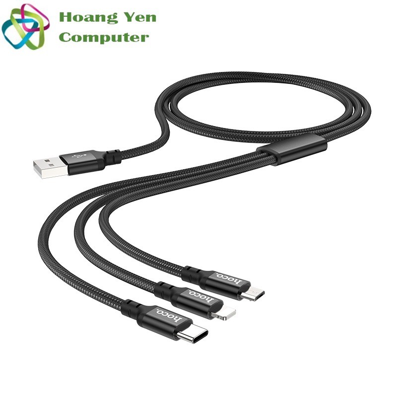 Cáp Sạc Hoco X14 3 Đầu (IP - MICRO USB - TYPE C) Dây Dù Chống Đứt Dài 1M - BH 6 Tháng 1 Đổi 1 (MÀU SẮC NGẪU NHIÊN)