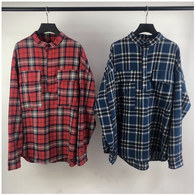 Áo flannel Fear of God Plaid Pullover Henley Dad Shirt Blue/Red cao cấp  full tag túi, áo sơ mi FOG