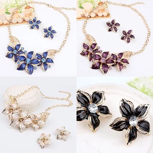 Thời Trang Nữ Kim Cương Giả Hoa Tuyên Bố Mặt Dây Chuyền Vòng Cổ Bông Tai Bộ Trang Sức