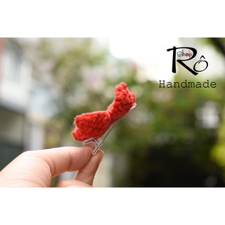Kẹp tóc nơ len xinh xắn cho nữ và bé gái 5.5cm |Cặp tóc mái dễ thương Handmade |Shop Rô Handmade