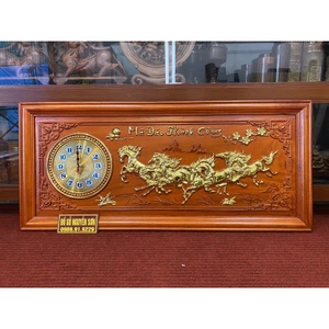 Tranh Đồng hồ Gỗ Hương / mẫu bát mã /dát vàng kích thước 48*108,dày 4cm